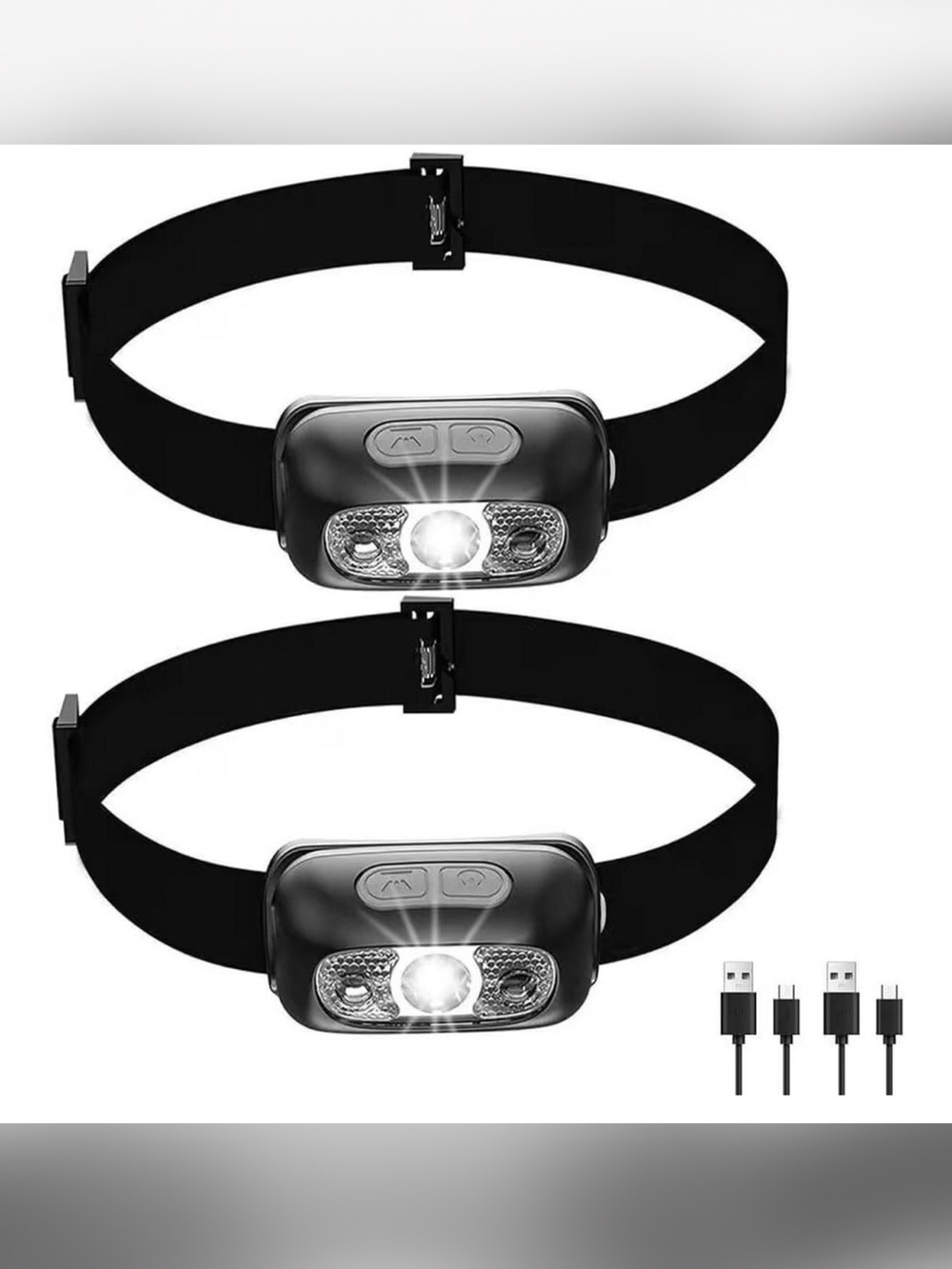 Black Rechargeable LED Headlamp - 2-Pack